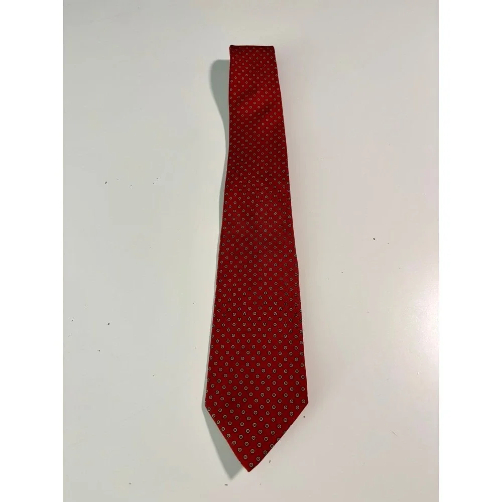 Vintage Tom James Mens Silk Tie‎ Red Geometric Medallion 56 In. Dapper Sartorial